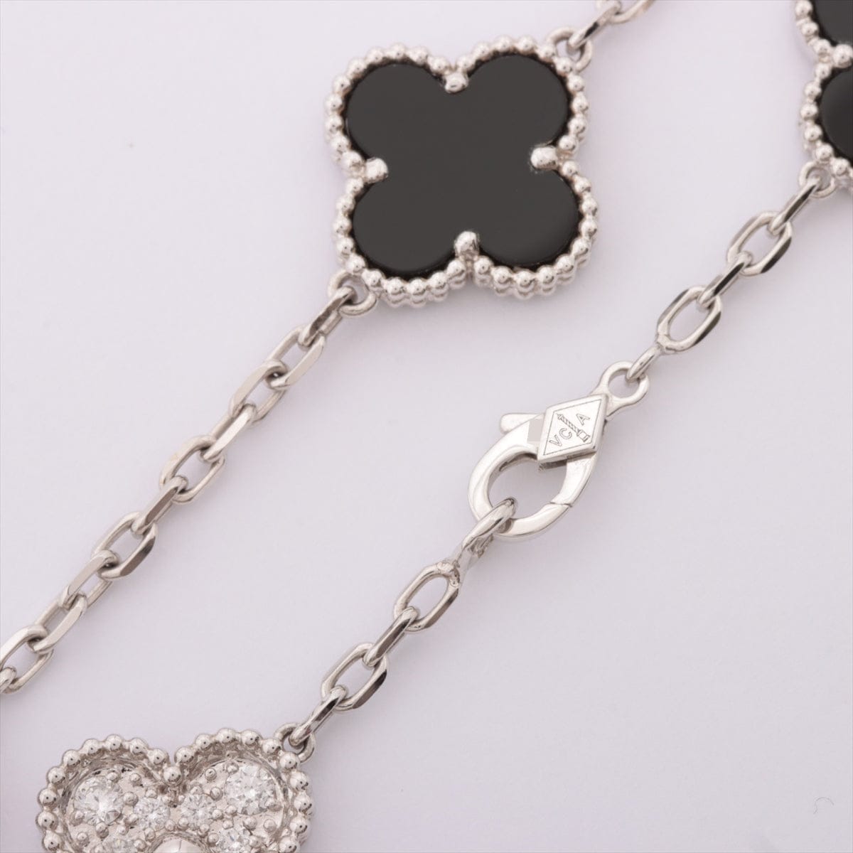 Van Cleef & Arpels Diamond & Onyx Vintage Alhambra 20 Motif 18KT White Gold Necklace