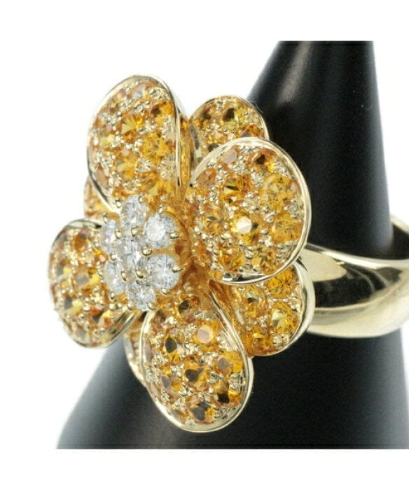 Van Cleef & Arpels Diamond Sapphire Cosmos Flower 18KT Yellow Gold Ring