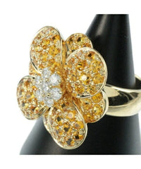 Van Cleef & Arpels Diamond Sapphire Cosmos Flower 18KT Yellow Gold Ring