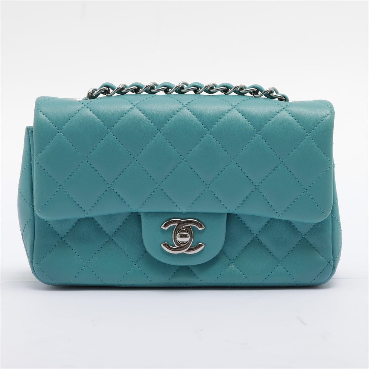 CHANEL Teal Blue Quilted Lambskin Leather Mini Bag
