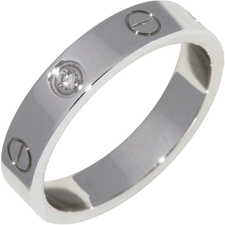 Cartier 1P Diamond Mini /Wedding 18Kt White Gold Love Ring #54/ US 7