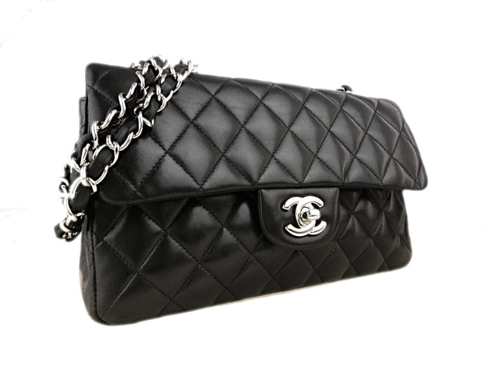 CHANEL Black Quilted Lambskin 23 Silver Hardware Double Flap Bag