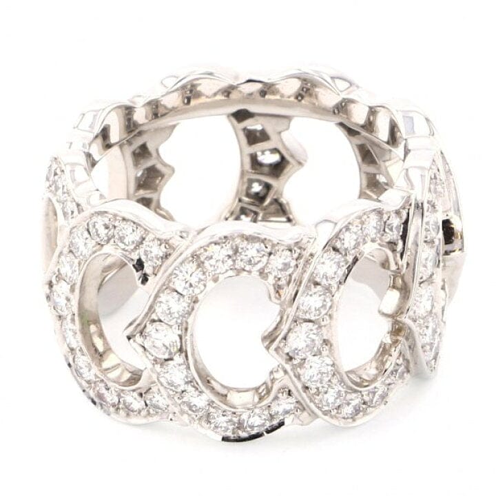 Cartier C de Cartier Entrelaces Full Diamond-Paved White Gold Ring Size 6.5