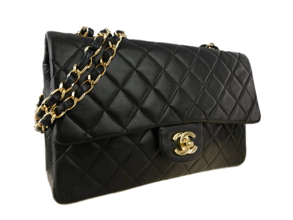CHANEL Black Lambskin 25 Double Flap Gold Hardware Bag