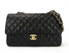 Vintage CHANEL Black Lambskin Gold Hardware Medium Double Flap Bag