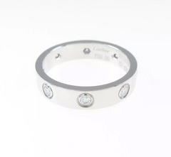 SALE! Cartier Full 8P Diamond 18KT White Gold Mini Wedding Love Ring Size 5