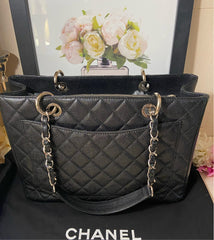 CHANEL GST Black Caviar Silver Hardware Grand Shopper Tote