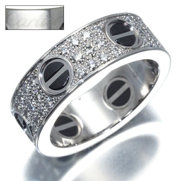 Cartier Diamond Paved Black Ceramic Love Ring #52/ US 6