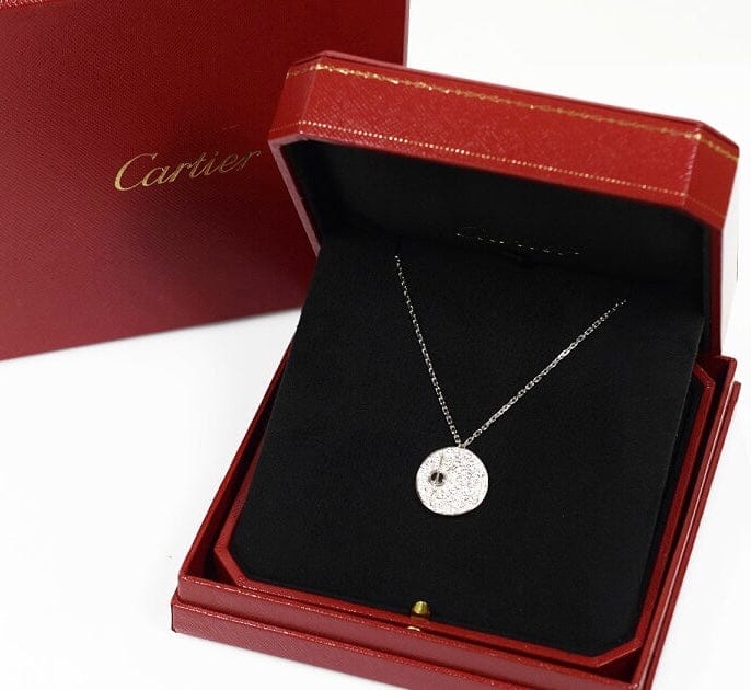 Cartier Diamond & Onyx Love Circle Long White Gold Pendant Necklace