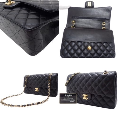 CHANEL Black Quilted Lambskin Double Flap 25 Shoulder Handbag