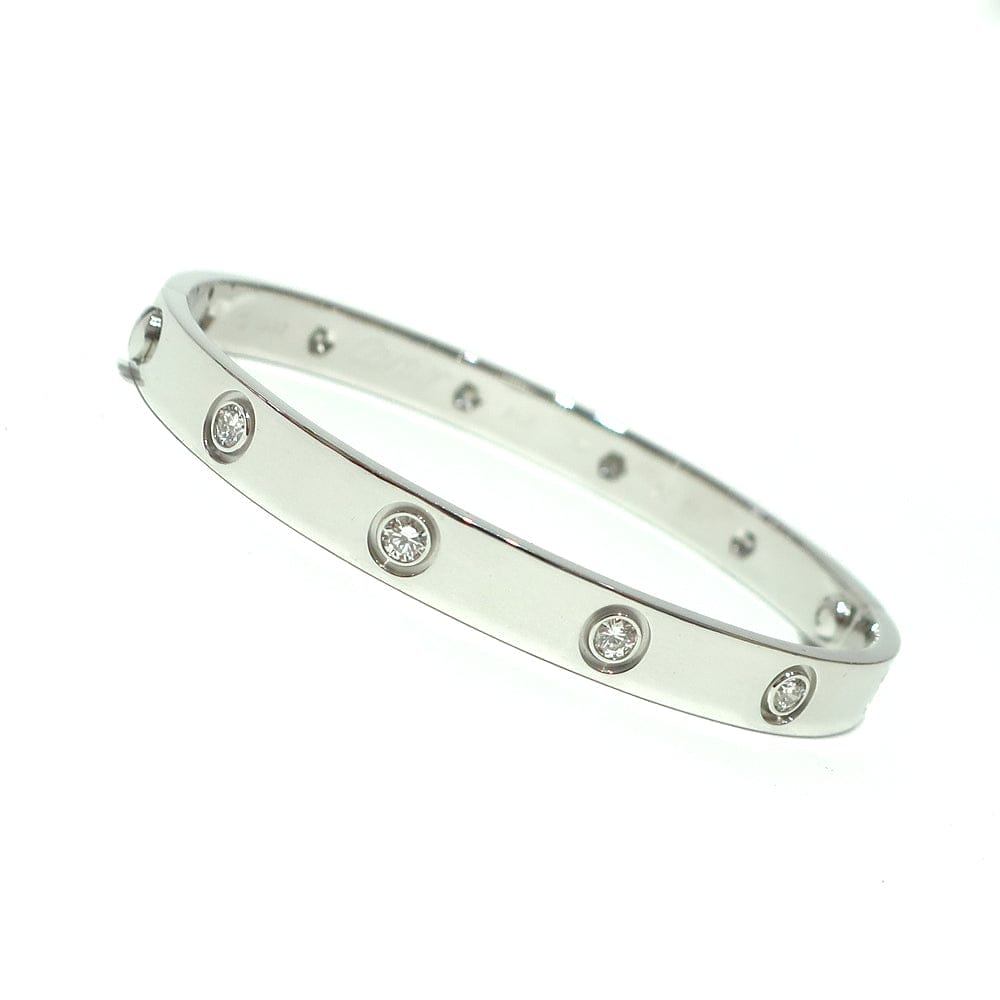 Cartier 10 Diamond 18KT White Gold Love Bracelet, Size 17 w/ Certificate