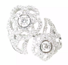 CHANEL Diamond Camelia 18KT White Gold Bypass Ring Size 5.5