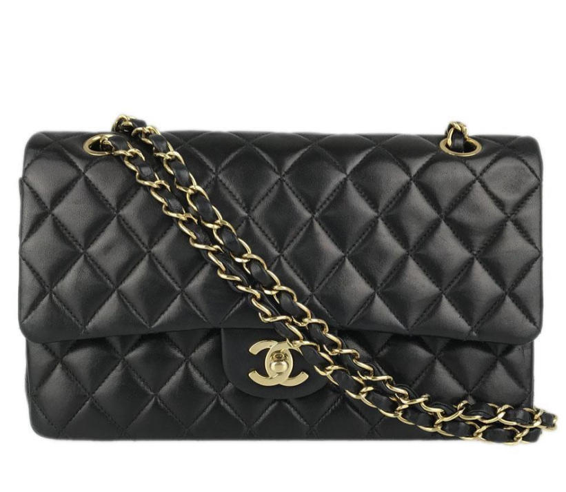 CHANEL Black Lambskin GHW 25 Double Flap Handbag