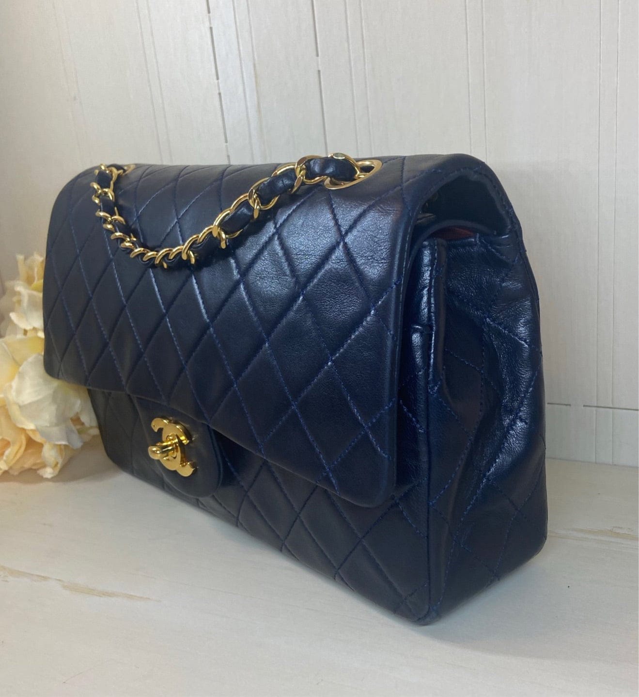 CHANEL Double Flap Quilted Lambskin Leather Gold Hardware Bag