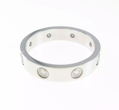 Cartier Mini/ Wedding 6P Full Diamond Love Ring 18KT White Gold #58/ 8