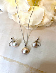 Tasaki Mabe Pearl 925 Sterling Silver Necklace & Earring Set
