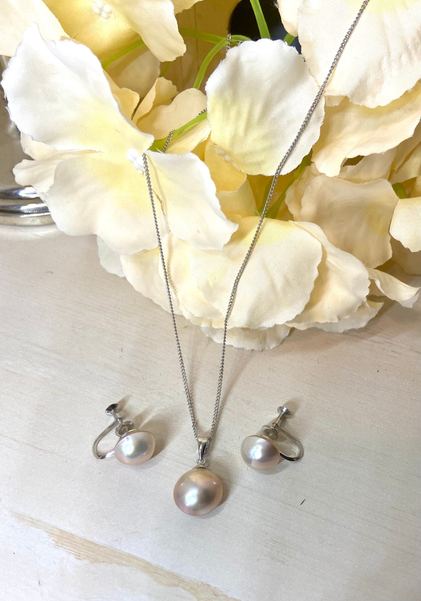 Tasaki Mabe Pearl 925 Sterling Silver Necklace & Earring Set