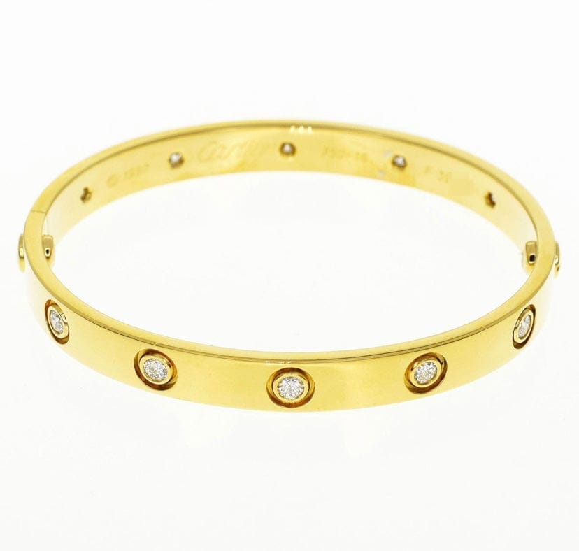 Cartier 10P Diamond 18KT Yellow Gold Love Bracelet Size 16