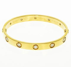 Cartier 10P Diamond 18KT Yellow Gold Love Bracelet Size 16