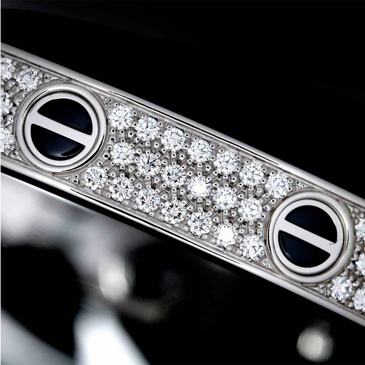 Cartier Diamond Black Ceramic 18KT White Gold Love Bracelet Size 18