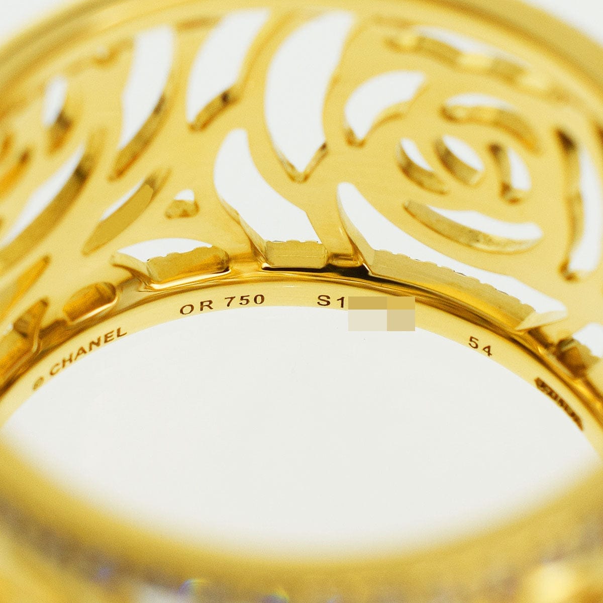 CHANEL Camellia Diamond Flowers Wide Gold Ring Size 7