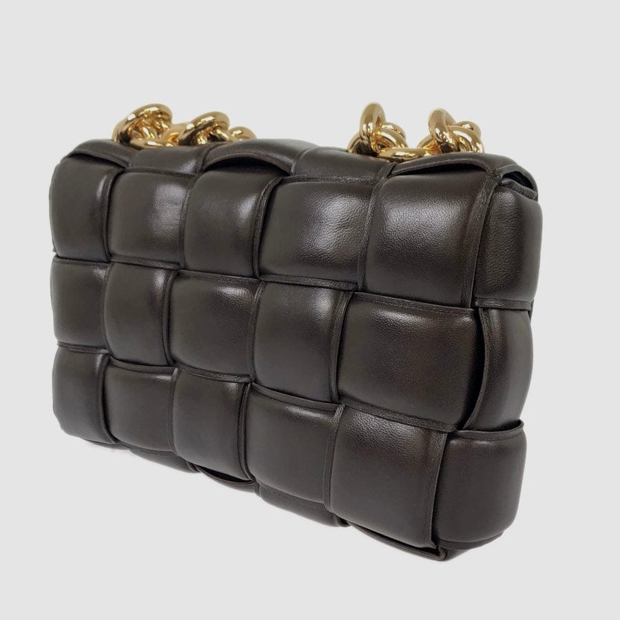 Bottega Veneta Chain Cassette Padded Interacciato Black Leather Gold Hardware Bag