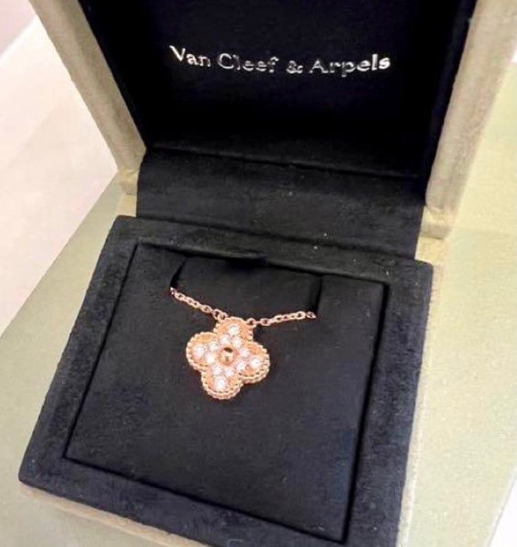 Van Cleef & Arpels Diamond-Paved Rose Gold Vintage Alhambra Necklace