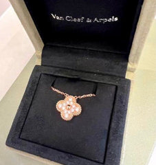 Van Cleef & Arpels Diamond-Paved Rose Gold Vintage Alhambra Necklace