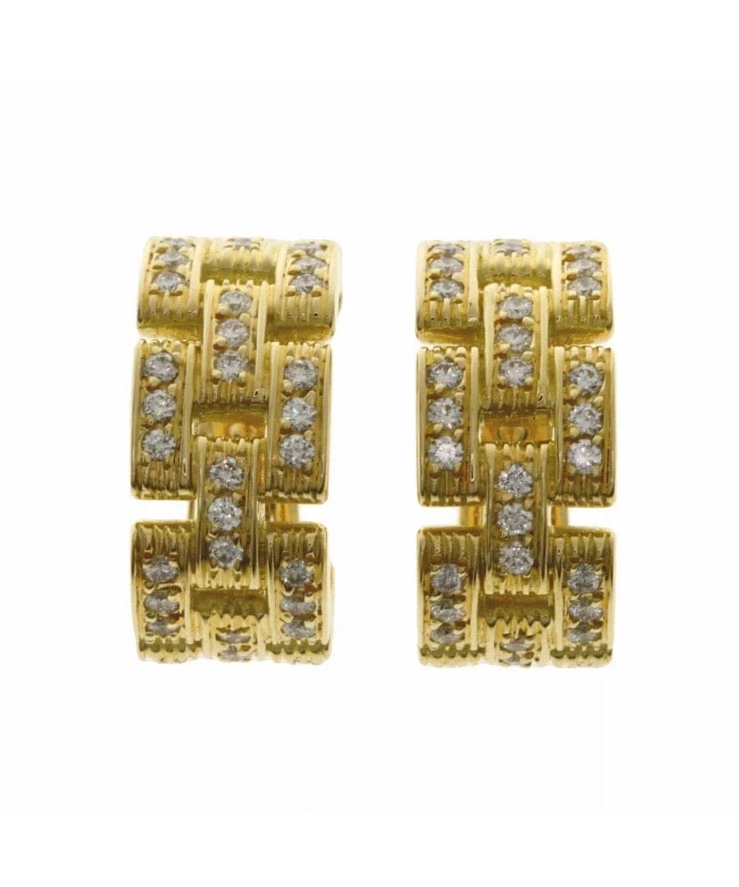Cartier Maillon Panthere 3 Row Diamond 18KT Yellow Gold Earrings