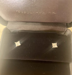 Tiffany & Co. .78ct Diamond Princess Platinum Ear Studs