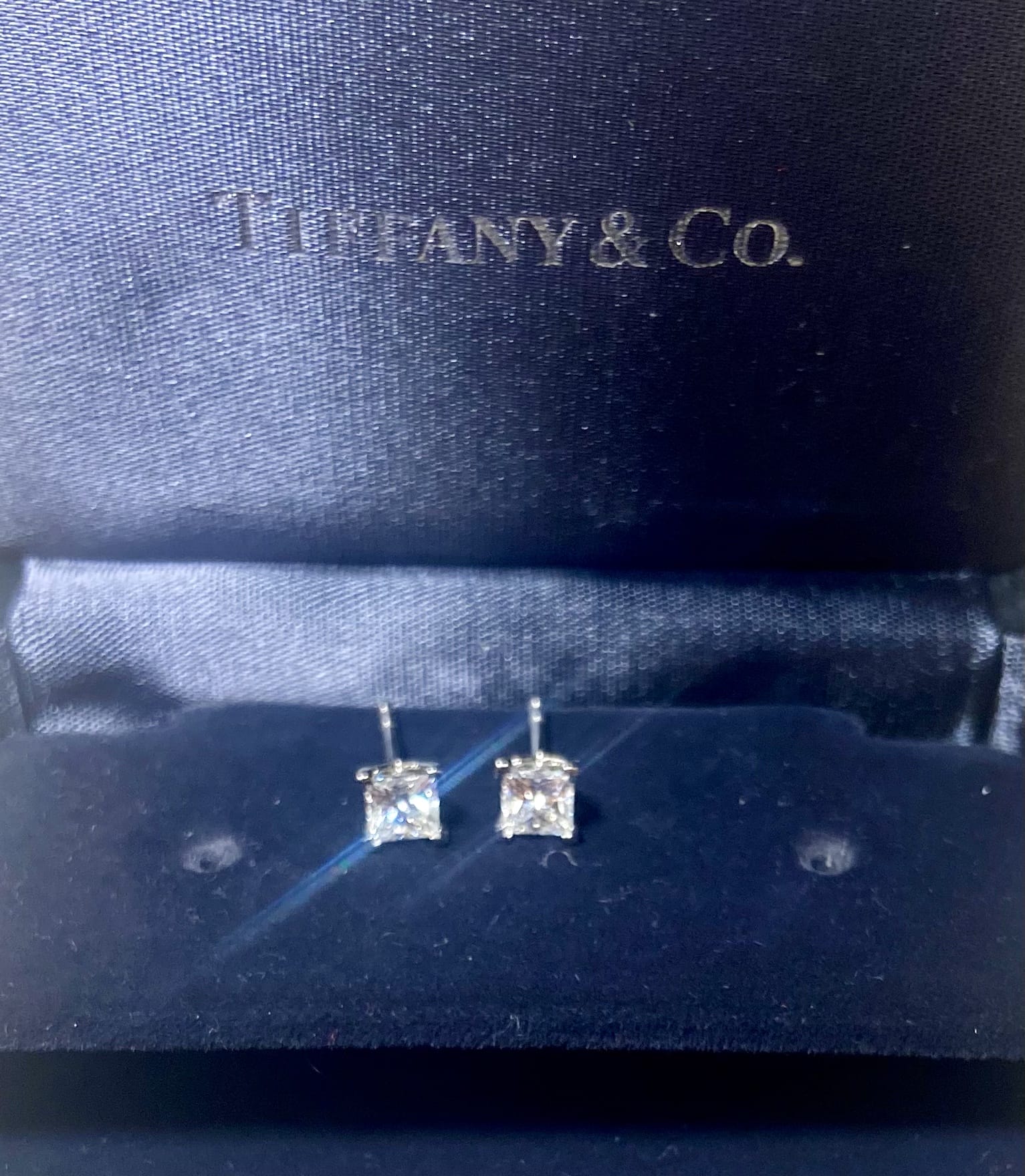 Tiffany & Co. .78ct Diamond Princess Platinum Ear Studs