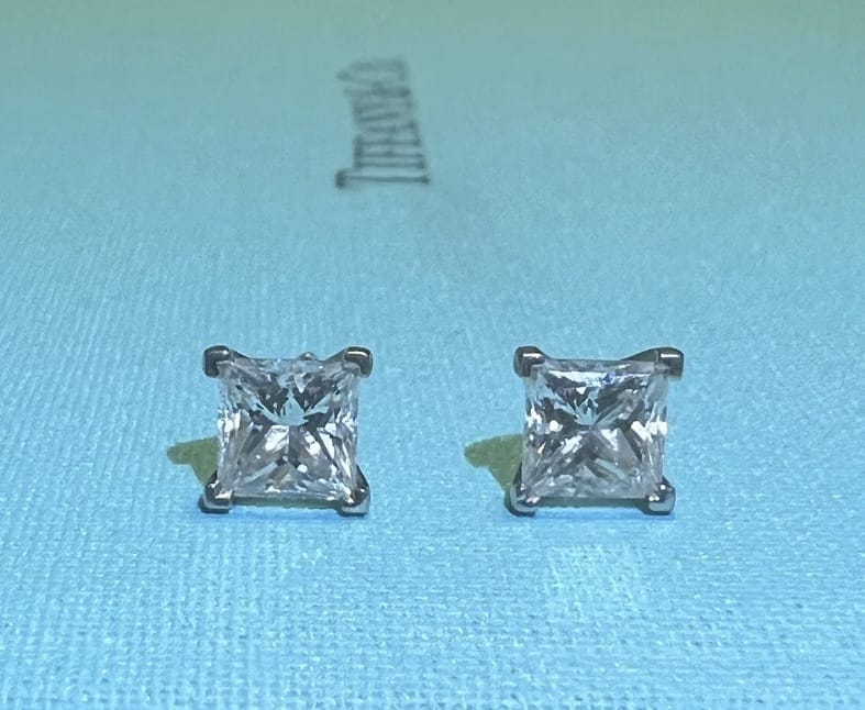 Tiffany & Co. .78ct Diamond Princess Platinum Ear Studs