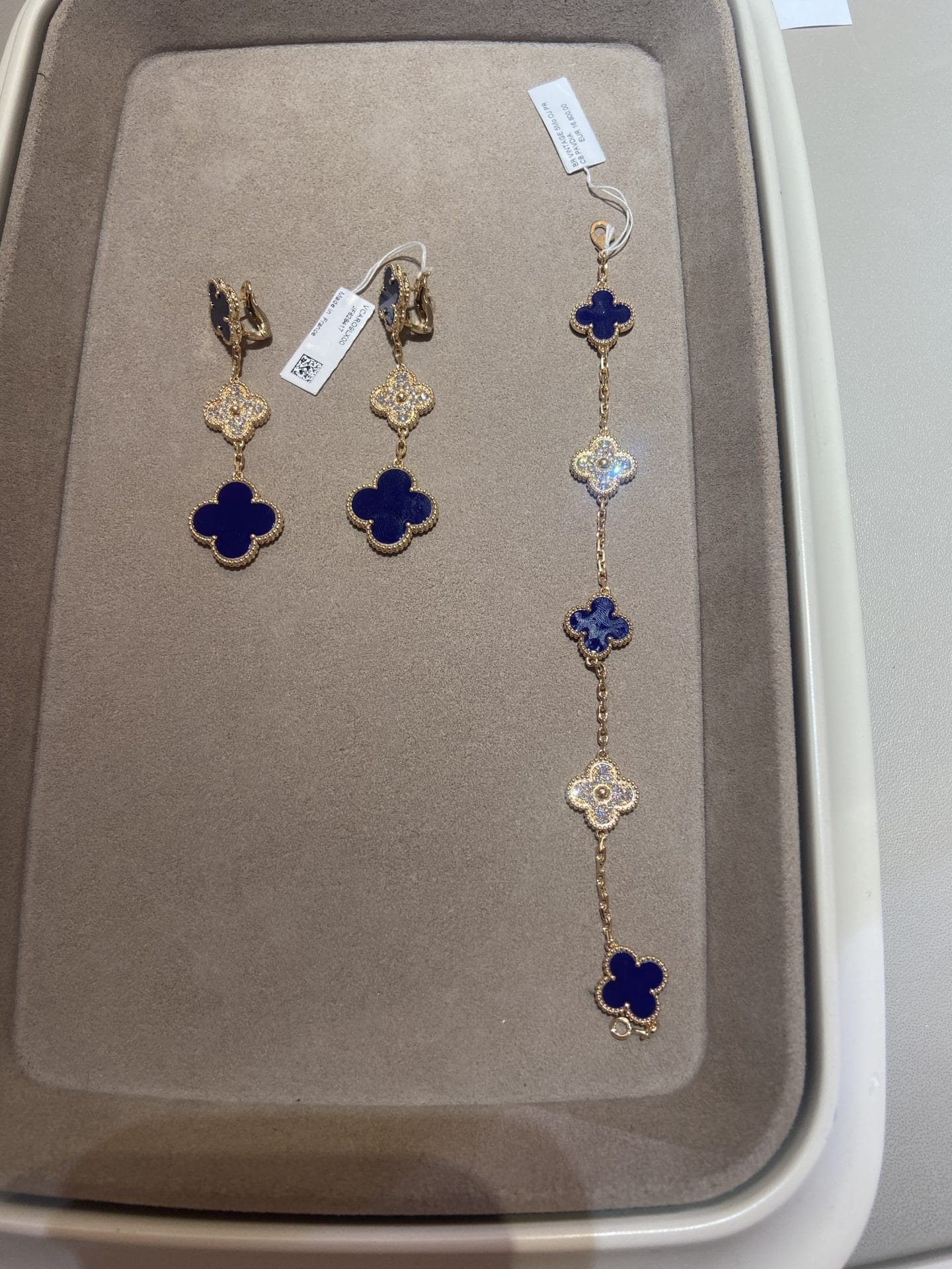 Van Cleef & Arpels Limited Edition Vendome Paris Diamond Blue Porcelain Alhambra Earrings