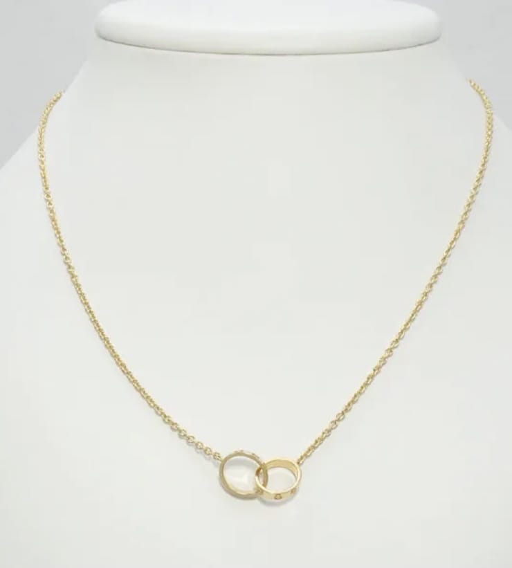 Cartier Baby Love 18KT Gold Interlocking Love Rings Necklace