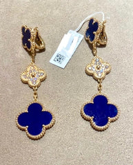 Van Cleef & Arpels Limited Edition Vendome Paris Diamond Blue Porcelain Alhambra Earrings