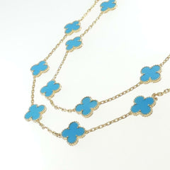 Van Cleef & Arpels Turquoise 18KT Yellow Gold Vintage Alhambra 20-Motif Necklace