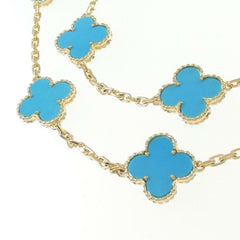 Van Cleef & Arpels Turquoise 18KT Yellow Gold Vintage Alhambra 20-Motif Necklace