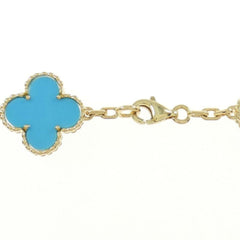 Van Cleef & Arpels Turquoise 18KT Yellow Gold Vintage Alhambra 20-Motif Necklace