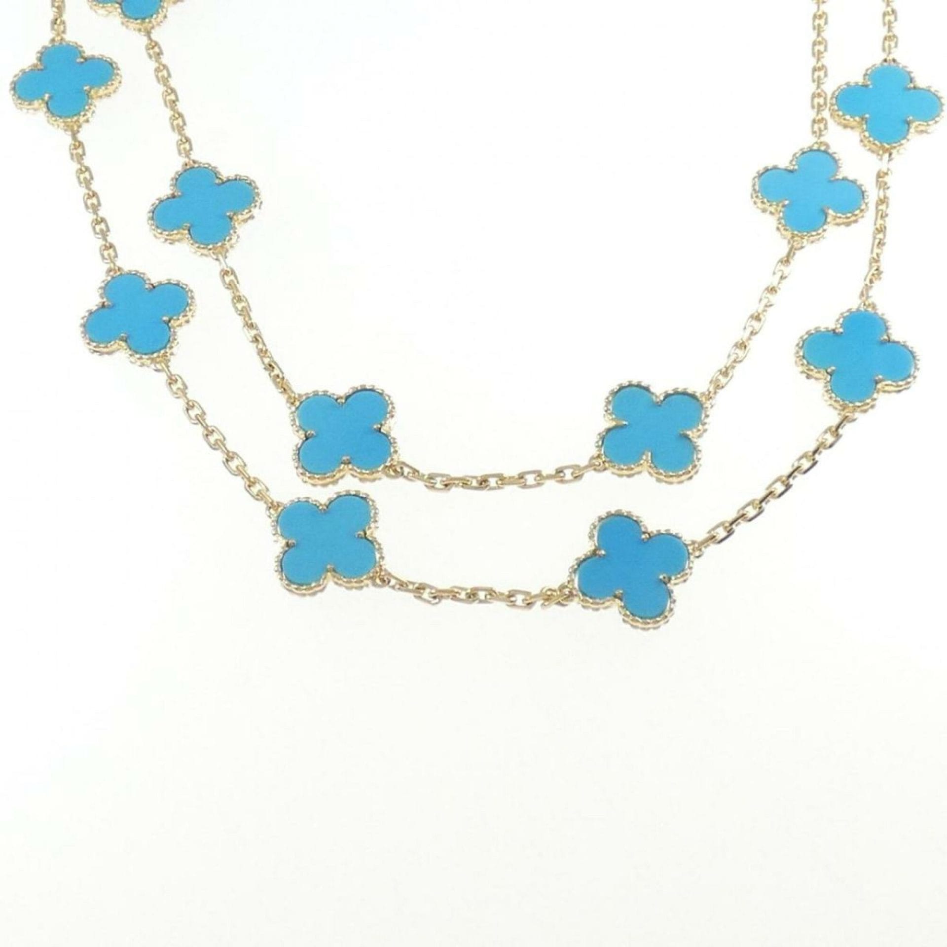 Van Cleef & Arpels Turquoise 18KT Yellow Gold Vintage Alhambra 20-Motif Necklace