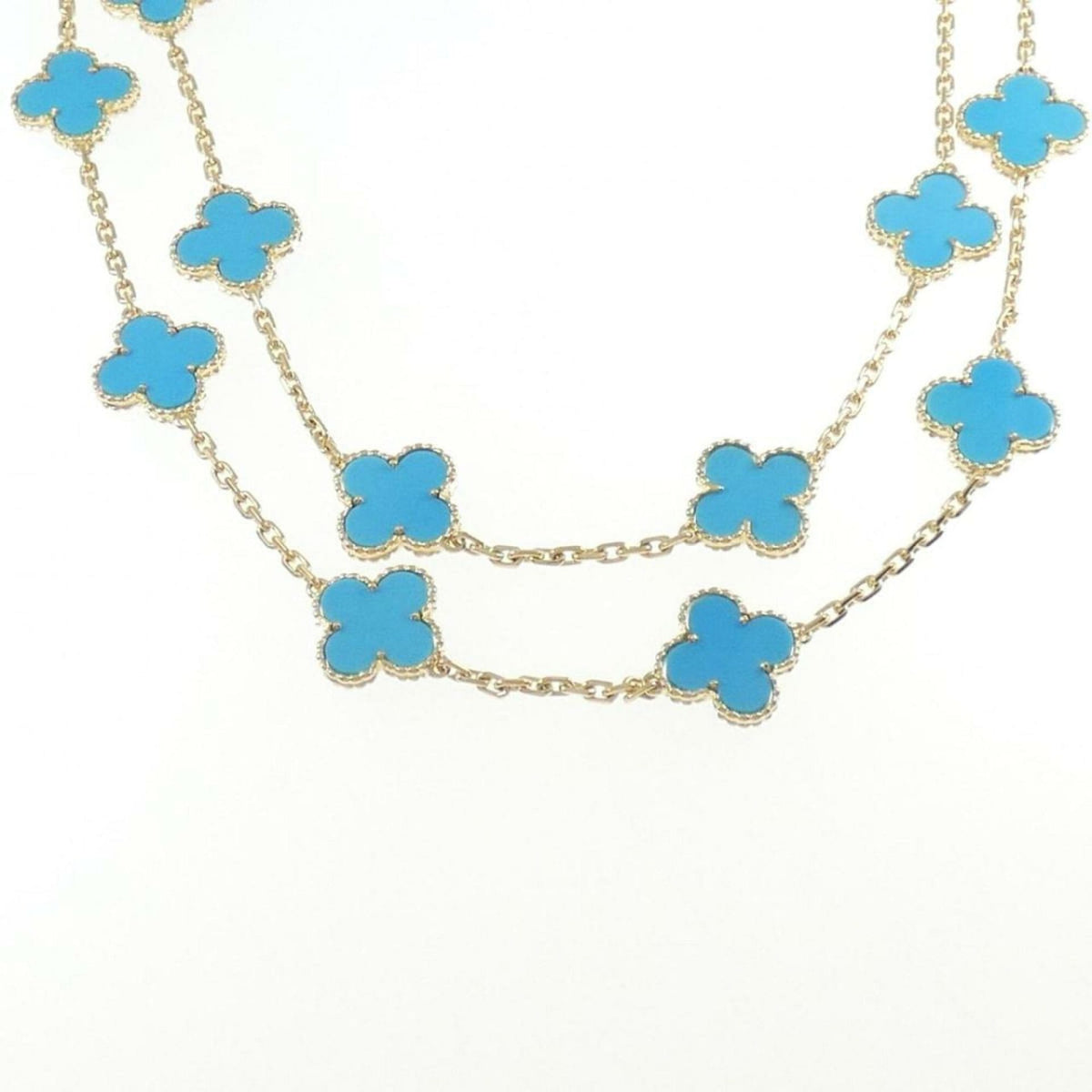 Van Cleef & Arpels Turquoise 18KT Yellow Gold Vintage Alhambra 20-Motif Necklace