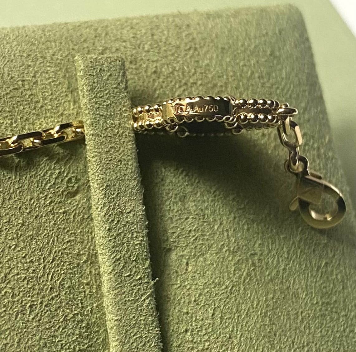 Van Cleef & Arpels Vintage Alhambra Diamond Sevres Porcelain 18KT Yellow Gold Bracelet