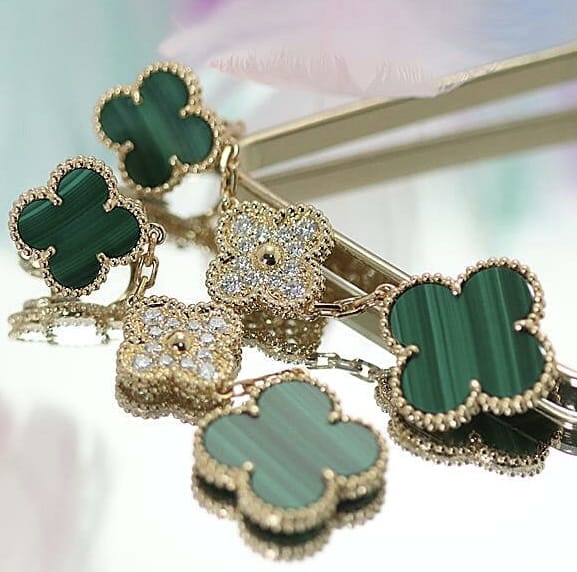 Van Cleef & Arpels Diamond Malachite Vintage Alhambra 3- Tiered Earrings