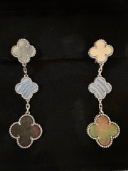 Van Cleef & Arpels Chalcedony, Mother of Pearl 3-Tier Magic Alhambra White Gold Earrings