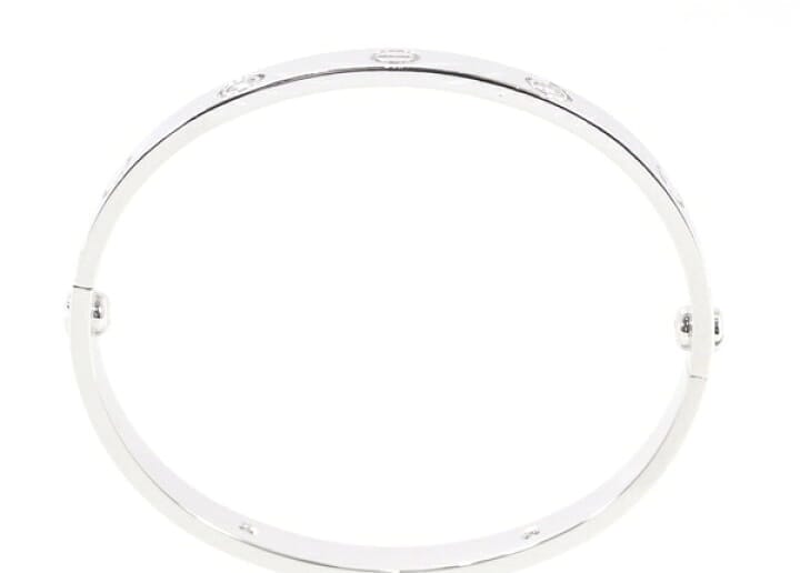 Cartier 4 Diamond 18KT White Gold Love Bracelet, Size 16