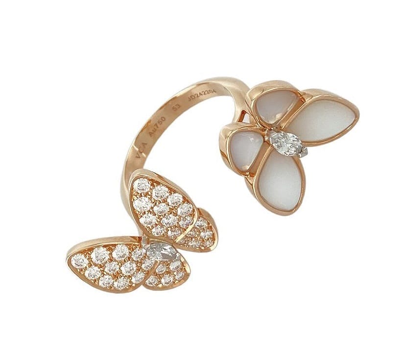 Van Cleef & Arpels Diamond Two Butterfly Rose Gold Ring