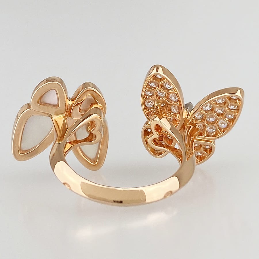 Van Cleef & Arpels Diamond Two Butterfly Rose Gold Ring