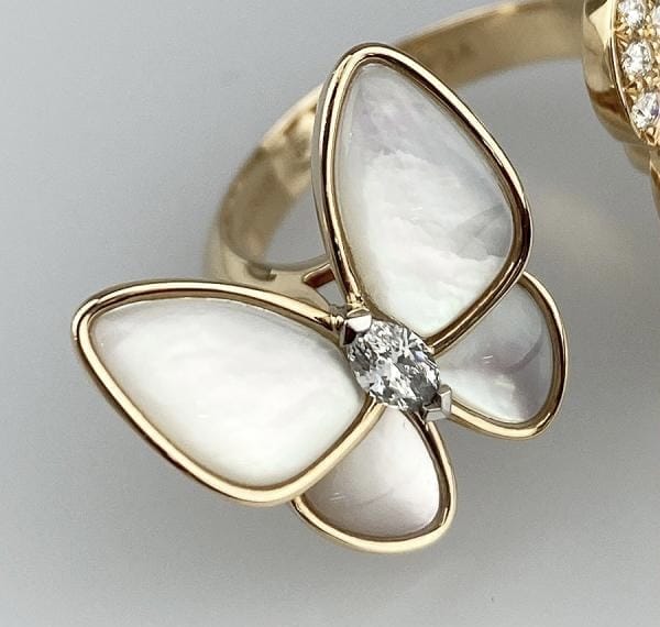 Van Cleef & Arpels Diamond Two Butterfly Rose Gold Ring