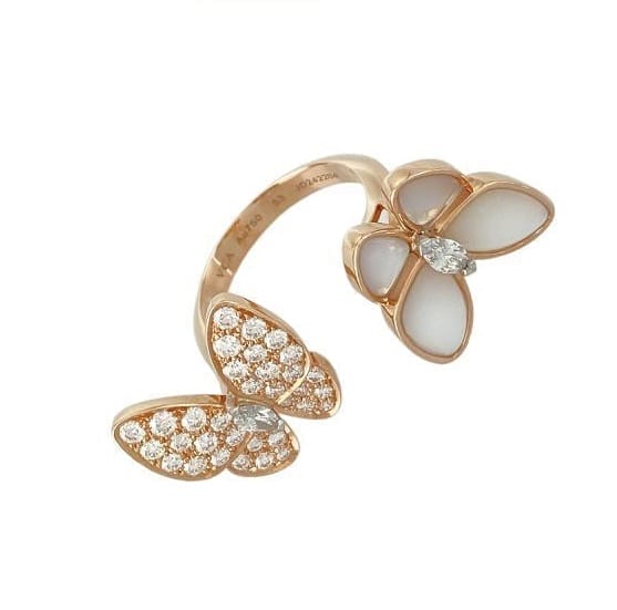 Van Cleef & Arpels Diamond Two Butterfly Rose Gold Ring