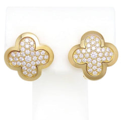 Van Cleef & Arpels Diamond-Paved Pure Alhambra Yellow Gold Ear Studs