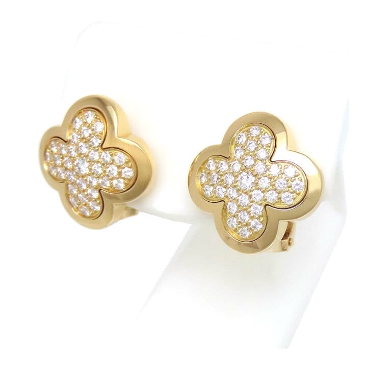 Van Cleef & Arpels Diamond-Paved Pure Alhambra Yellow Gold Ear Studs